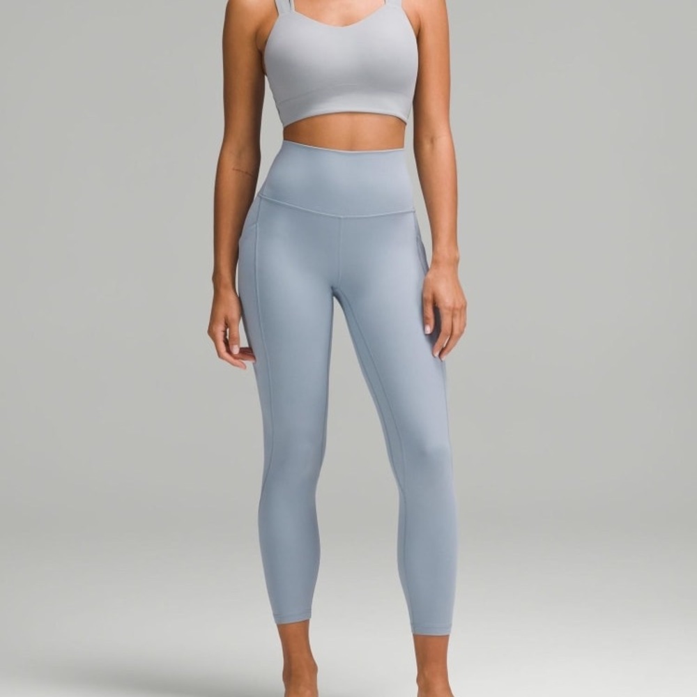 lululemon light blue high-rise leggings with center back logo